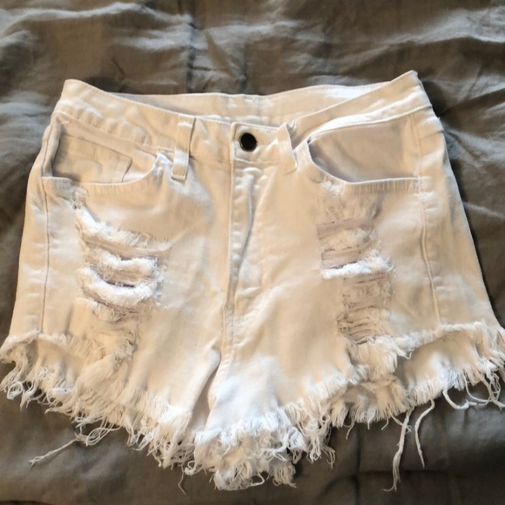 White Denim High-Waisted Shorts